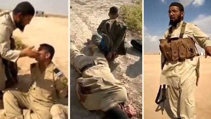 Mistreatment of captive Iraqi soldiers. Screenshot from the alleged ISIS video
